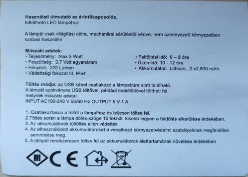 Asztali lámpa érintős USB-ről tölthető vezeték nélküli 5.