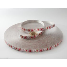 Ezüst-piros Lóhere mintás szalag 19 mm széles